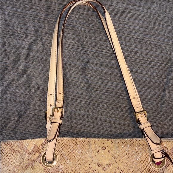 MICHAEL KORS Jet Set Snakeskin Embossed Leather Tote Gold Hardware - Picture 5 of 12